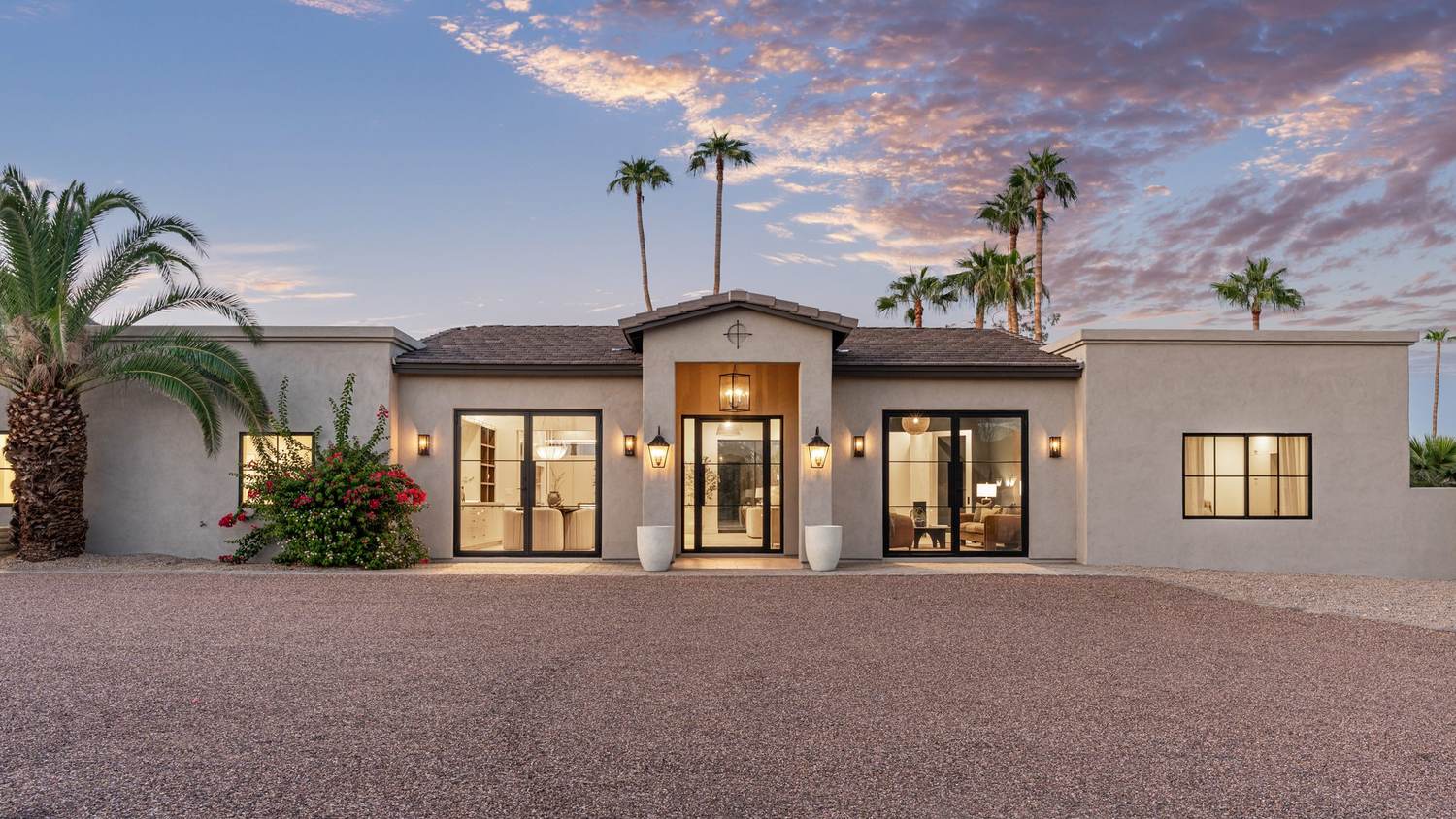 Front elevation at dusk