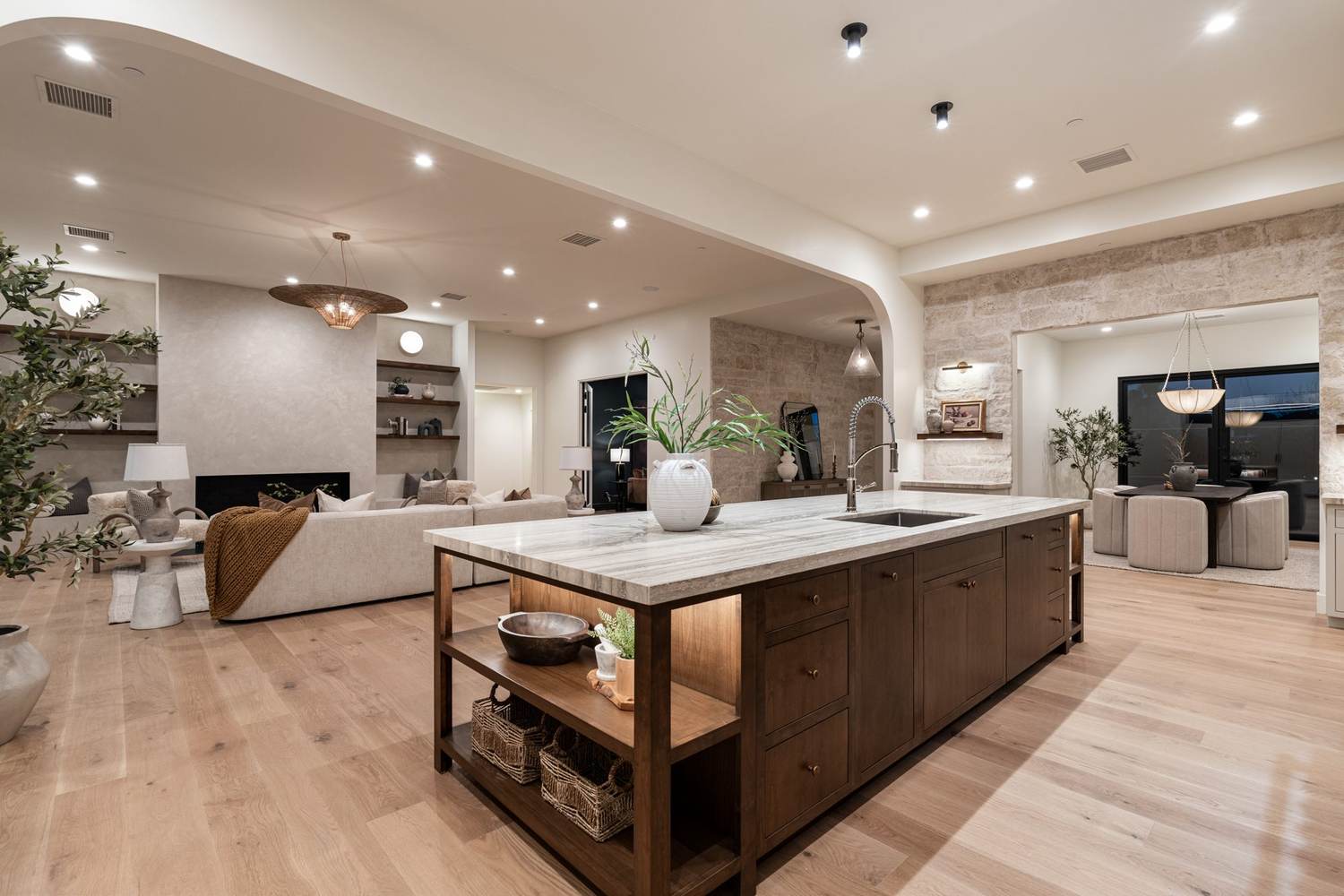 Kitchen & great room in the evening