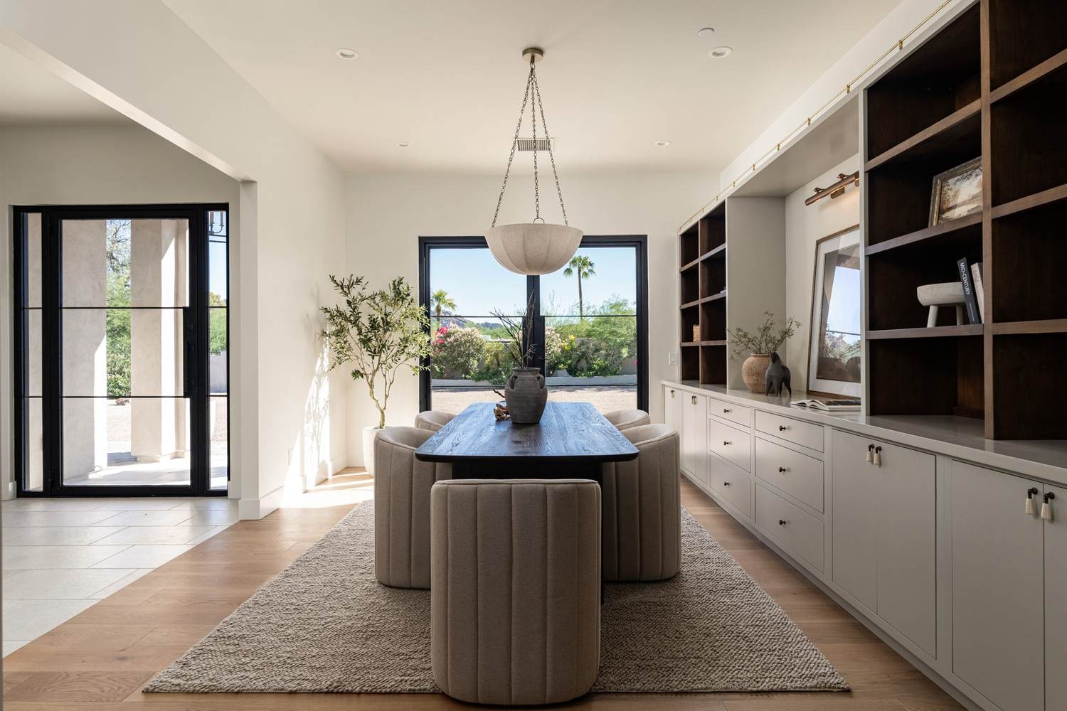 Moody lounge with steel French doors