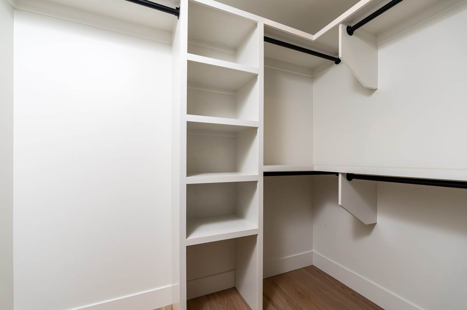 Walk-in closet with custom shelving