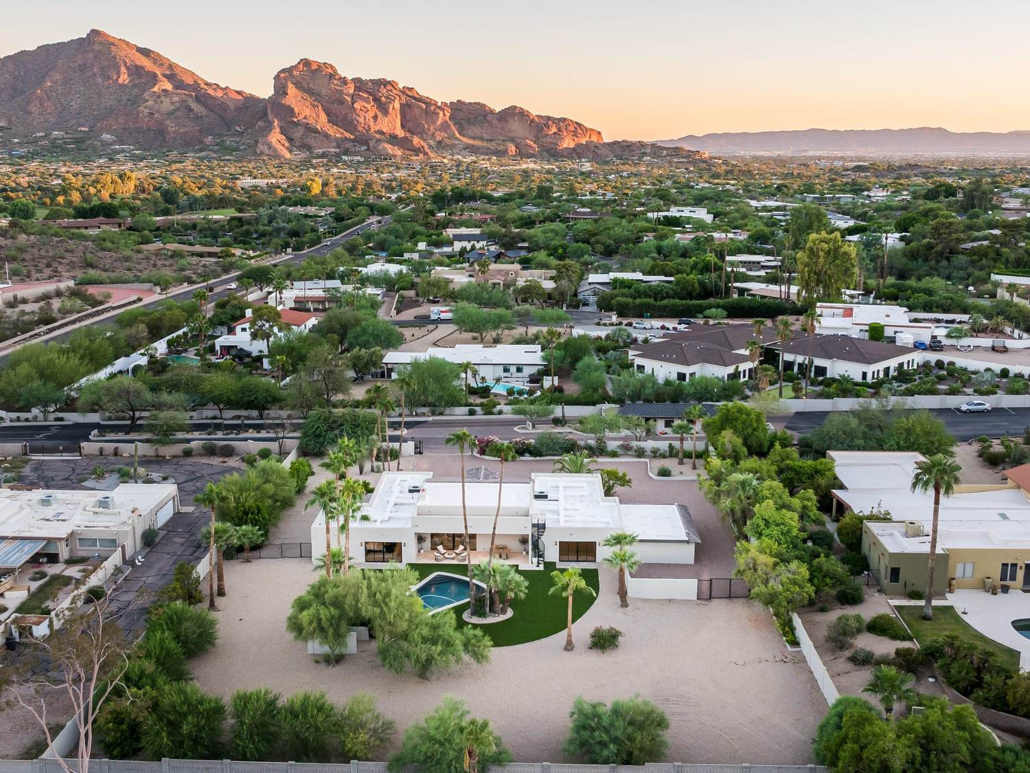 Aerial of the flat .98 acre toward Camelback